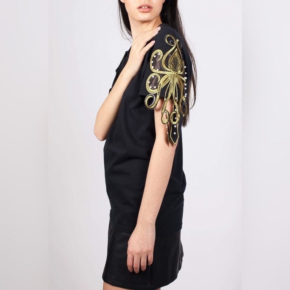 Ragyard Squid Patch Black T-Shirt Small Edgy Artsy Luxe Festival Whimsigoth.